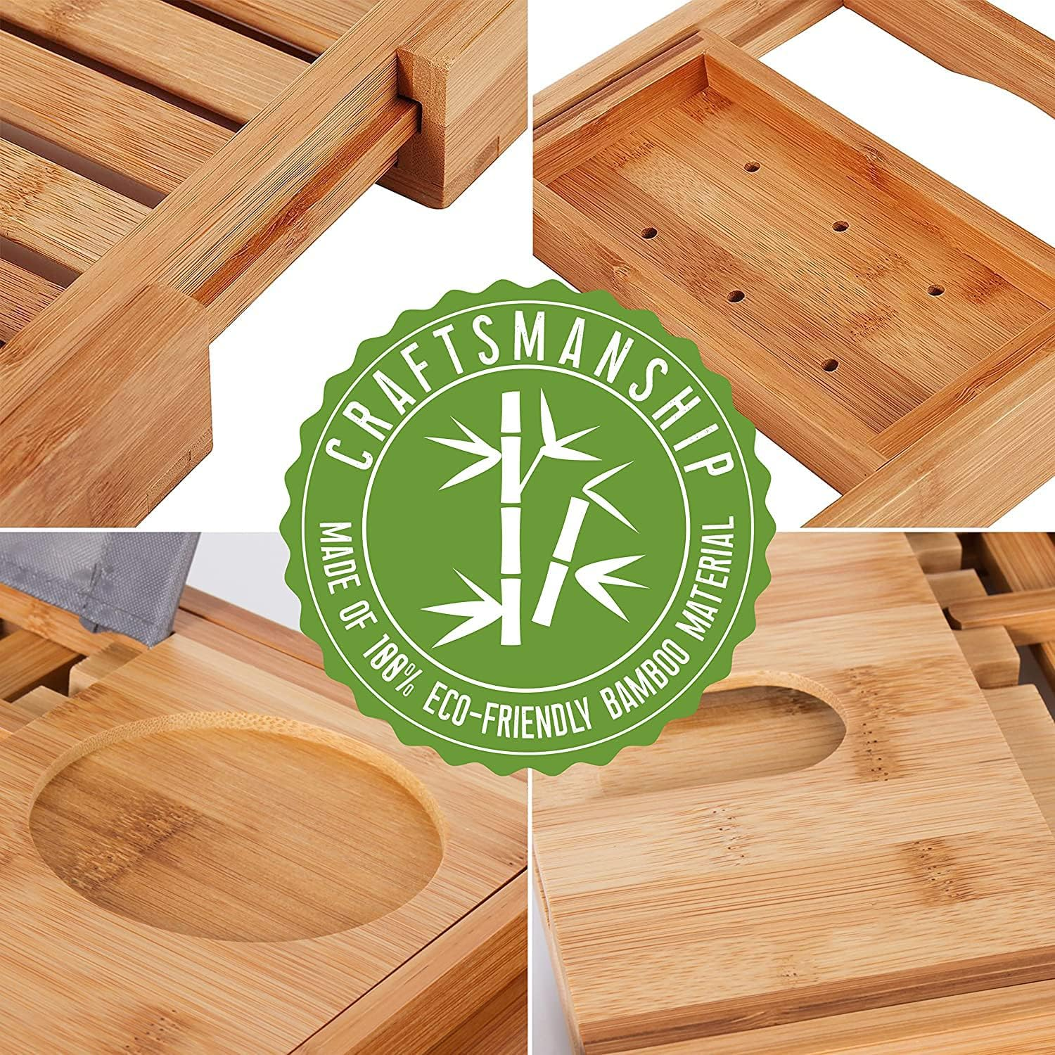 Bathtub Caddy Tray, 1 or 2 Person Bath and Bed Tray, Bath Tub Table Caddy with Extending Sides - for Tablet, Book, Phone, Wine Glass, Candles, and Soap image number 3