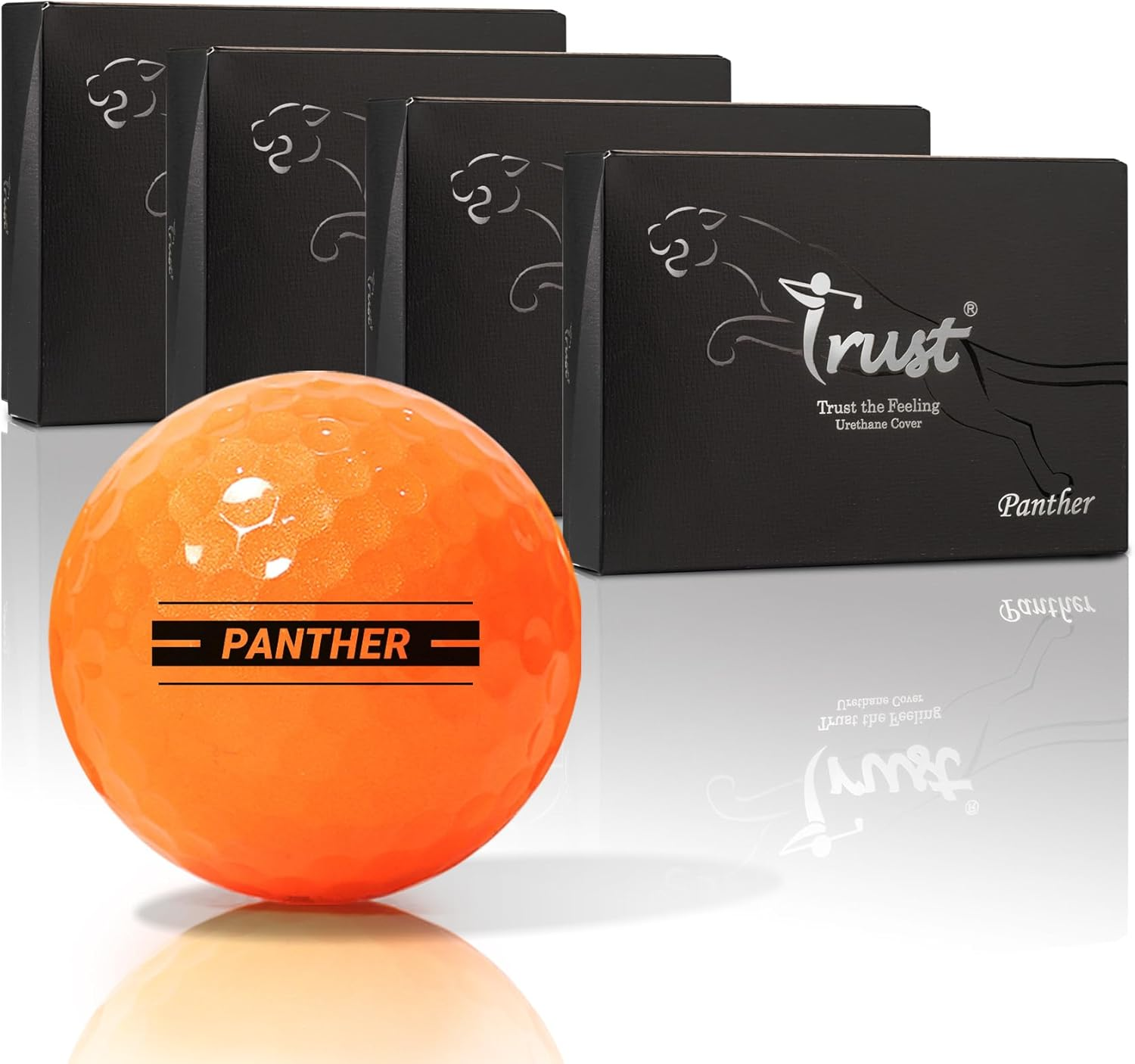 Trust Panther Golf Balls - Urethane Soft Hitting Feel, Straight Flight, Good Stop Control, Big MAX Core for Long Flights, Optimal Combination of Width & Spin Control, 12/48 Balls, White/Yellow/Orange image number 4