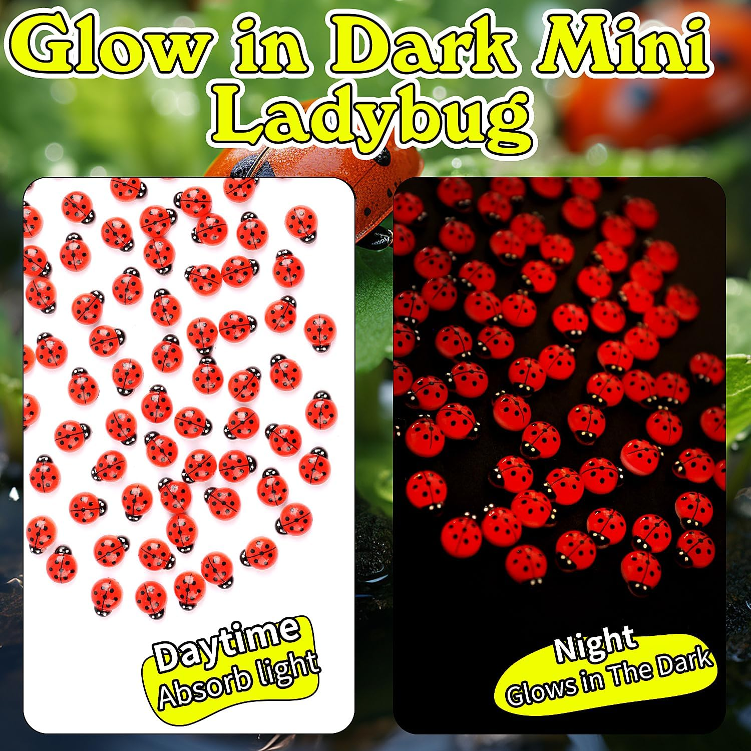 KIMOBER 100PCS Mini Luminous Ladybug Miniature Figurines,Glow in Dark Resin Animals Ladybug Figures for Fairy Garden Micro Landscape Decor Cake Topper image number 2