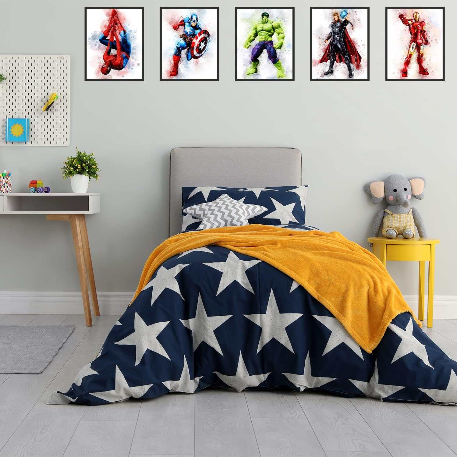 Nilem Design Superhero Watercolor Posters Room Decor for Boys - Wall Art Set of 5 Unframed (8''X10'') for Nursery, Kids Bedroom image number 1