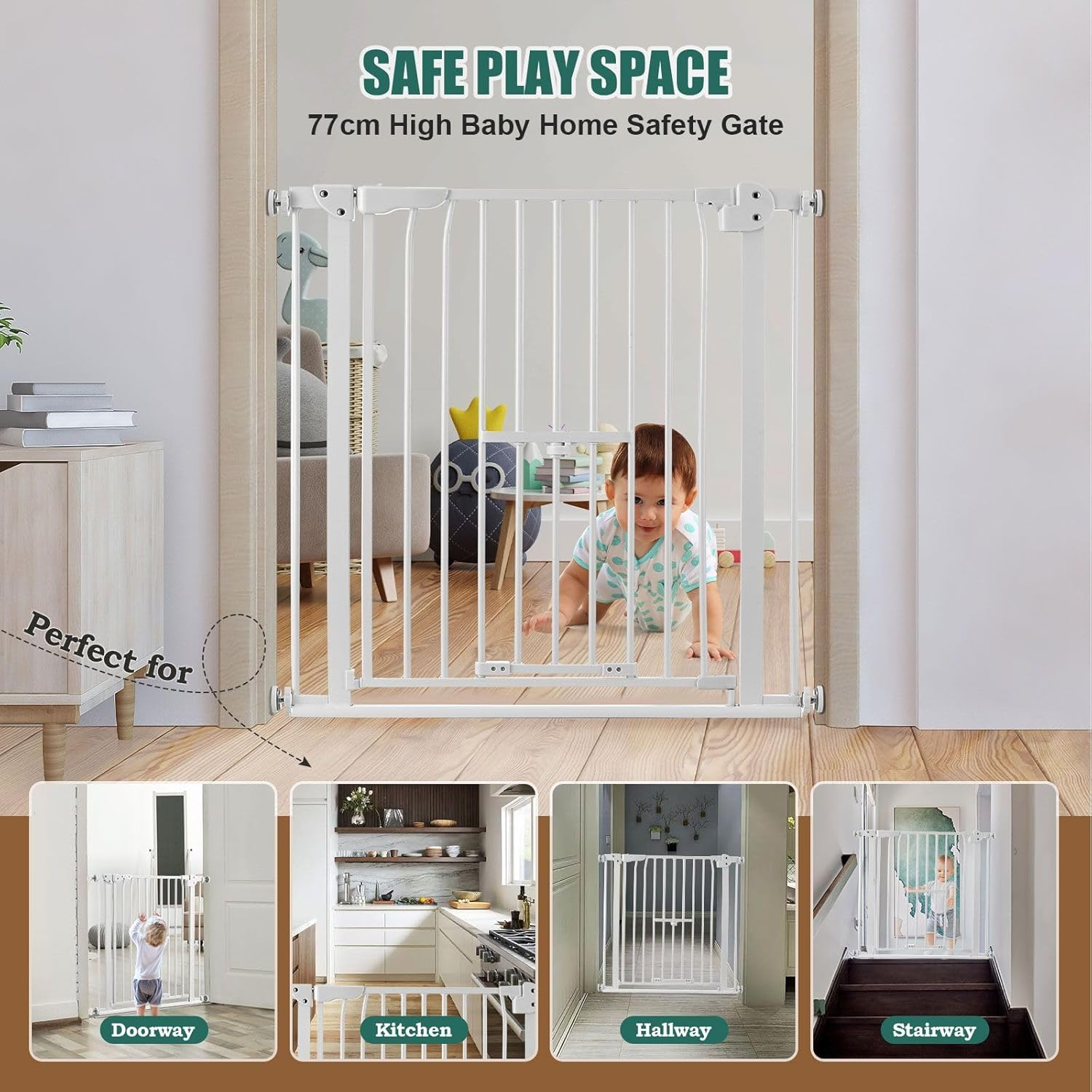 Pet Scene Dog Safety Gate 77Cm Tall Adjustable Pet Fence Barrier Security Guard Doorway Stairs Enclosure Low Containment System with Walk through Cat Door