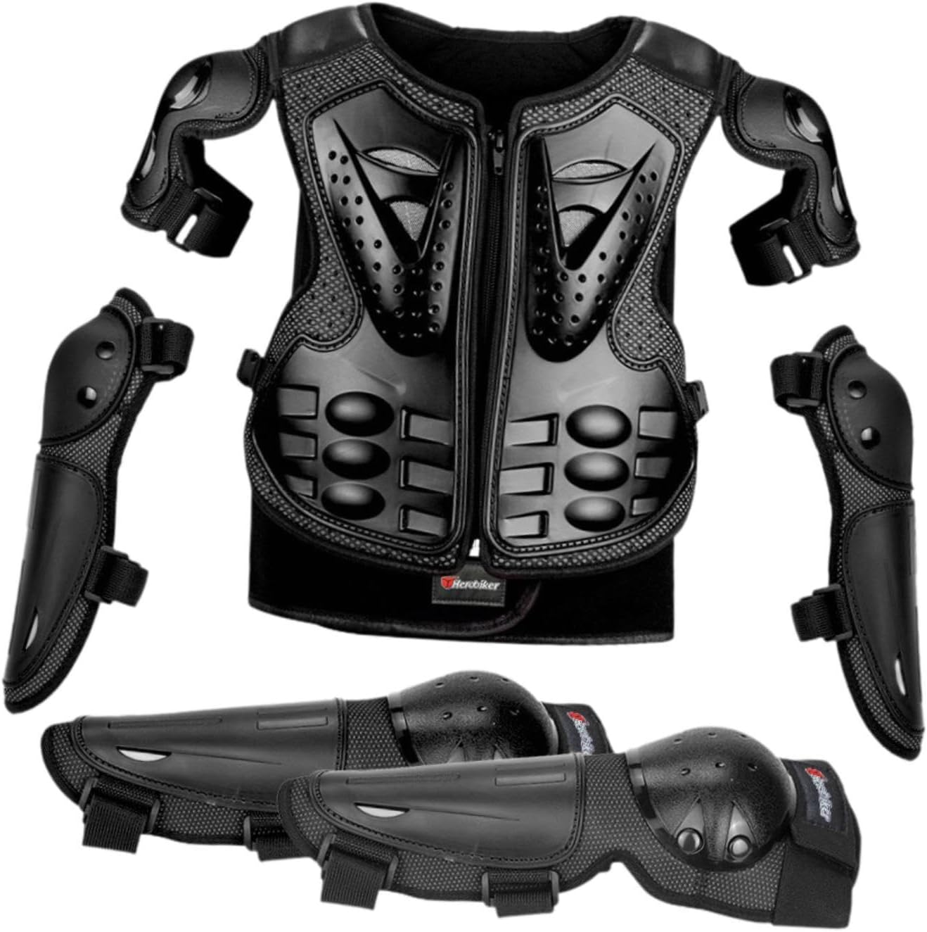 Qcchieus Kids Motorcycle Guard Suit Dirt Bike Gear Comfortable Chest Spine Back Protector with Elbow Knee Pads for Skateboard