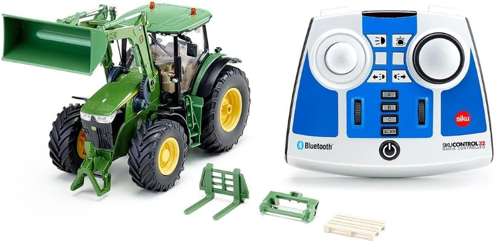 Siku 6795, John Deere 7310R Tractor with Front Loader, Green, Metal/Plastic, 1:32, Remote Controlled, Includes Bluetooth Remote Control and Accessories, Control via App image number 2