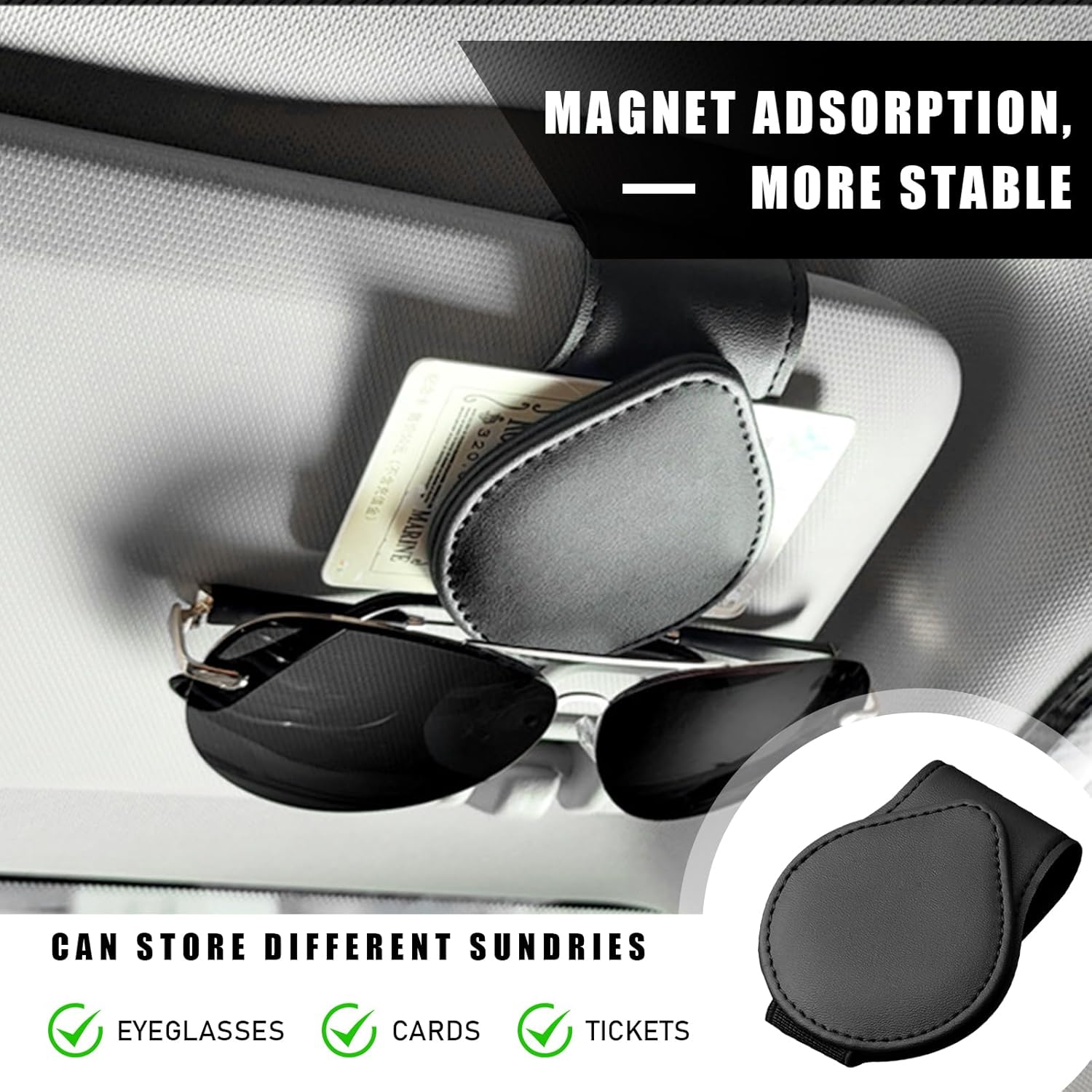 Sunglass Holders for Car Sun Visor,Magnetic Leather Eyeglass Hanger Clip for Car,Car Visor Accessories (Black) image number 1