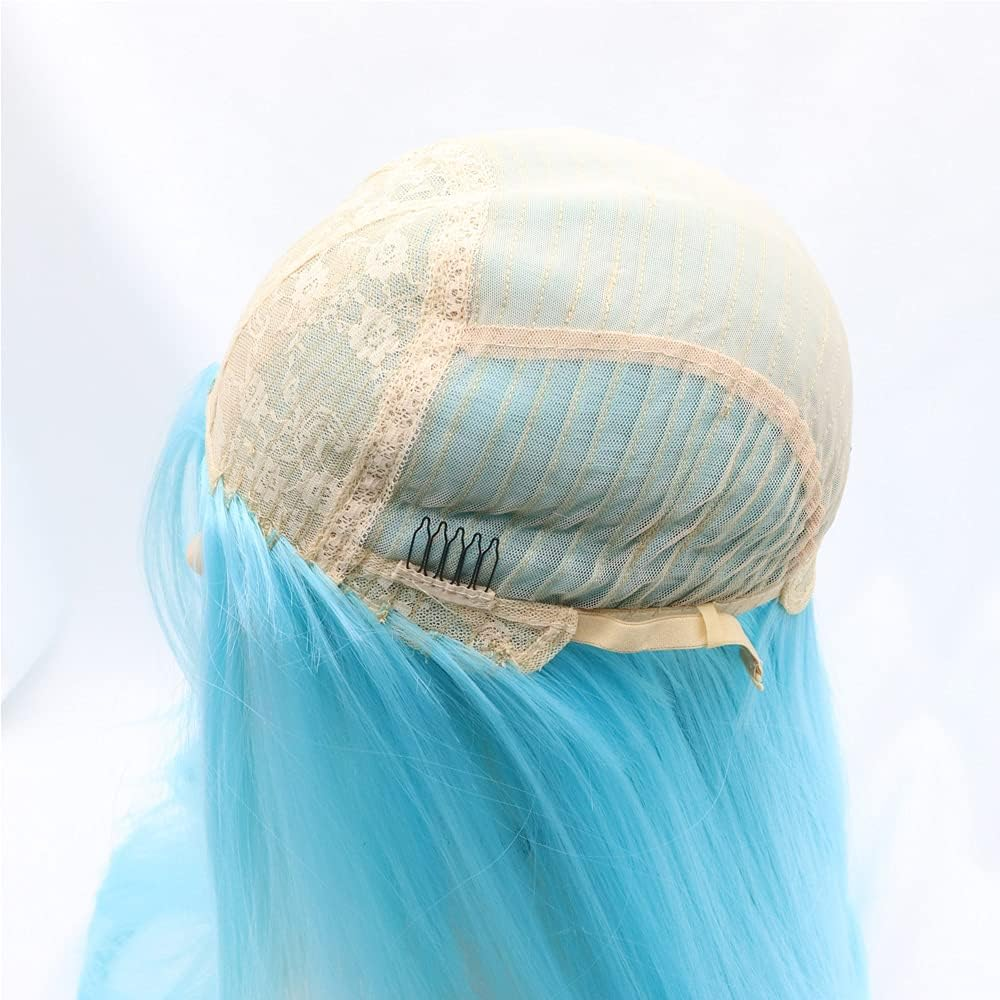 Xiweiya Wigs Long Straight Aqua Blue Synthetic Machine Made Wig Silky Full Heat Resistant Fiber Hair Middle Part Wig Free Wig Cap for Women 24 Inch for Family Makeup Party Cosplay image number 1