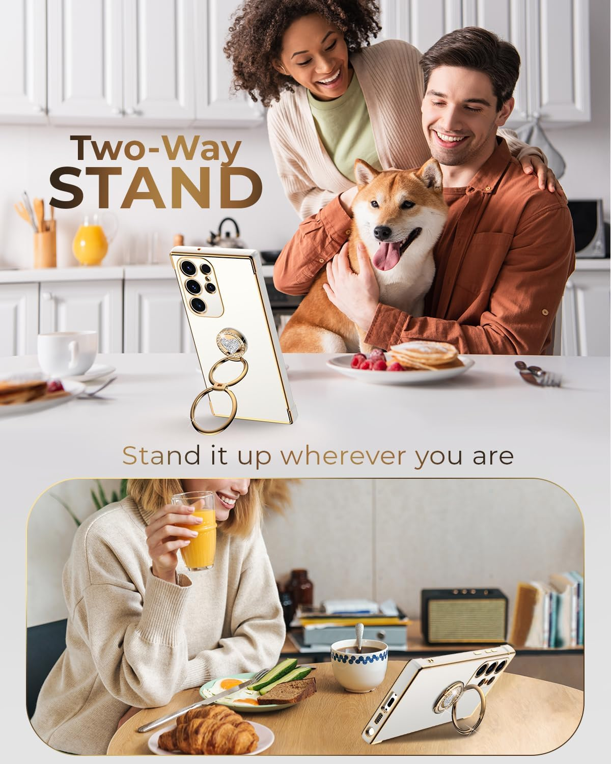 XYZ for Galaxy S25 Ultra Case with Stand, for Samsung Galaxy S25 Ultra Case with Double Ring Kickstand, Women Girls Cute Love-Heart Bling Luxury Protective Phone Case for Samsung S25 Ultra, White