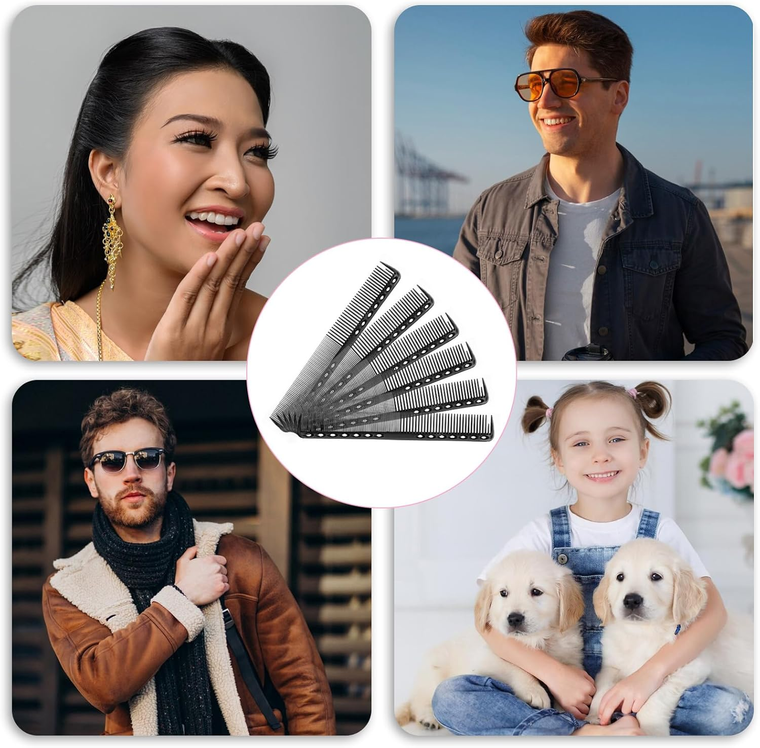 6Pcs Carbon Fiber Cutting Comb Professional Heat Resistant Comb, Haircutting Combs Barber Comb Hair Stylist All Purpose Combs Medium and Fine Tooth for Man and Woman Clipper Cuts, Home Salon image number 4