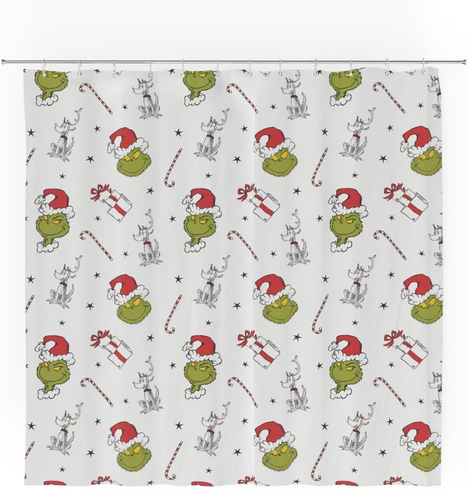 Franco Grinch Holiday Christmas Bath Microfiber Shower Curtain, 72X72, (Officially Licensed Product) image number 5
