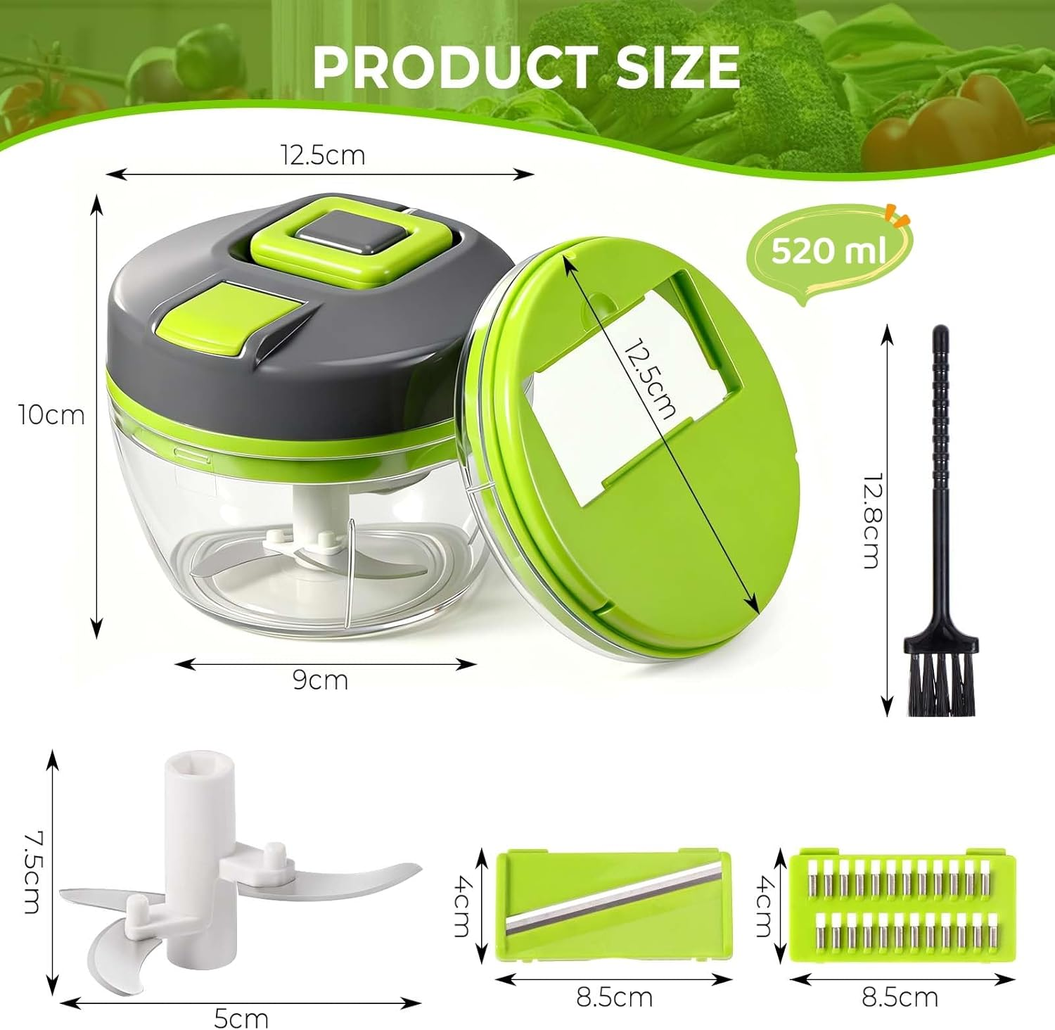 Diboniur Manual Mini Chopper 520Ml Onion Slicer image number 5