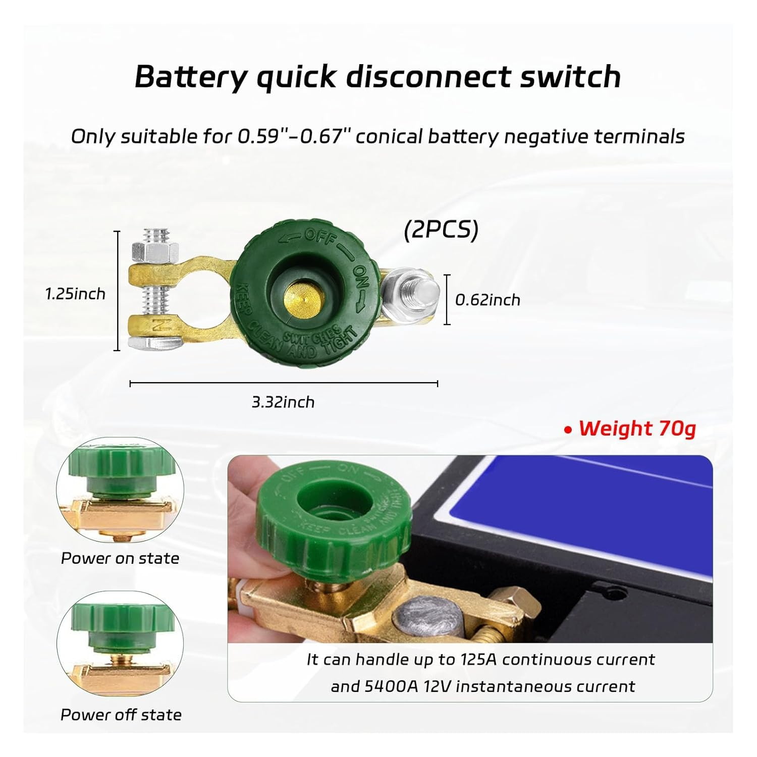 2 PCS Top Post Battery Quick Disconnect Switch, Auto Battery Master Switch Isolator for Power Disconnect Cut Off, Vehicle Terminal Kill Switch for 12V 24V Car Boat Truck RV image number 4