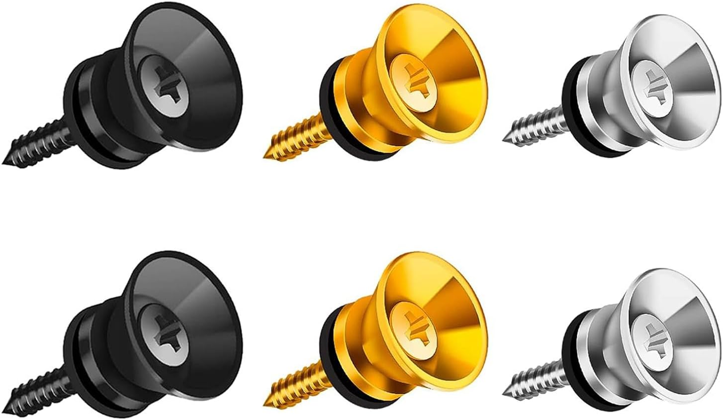 6 Pcs Guitar Strap Buttons Lock Pins, Guitar Metal Strap Buttons, Guitar Strap Locks Metal End Pins Flat Head for Acoustic Guitar, Electric Guitar, Bass, Ukulele(Gold, Silver, Black) image number 6