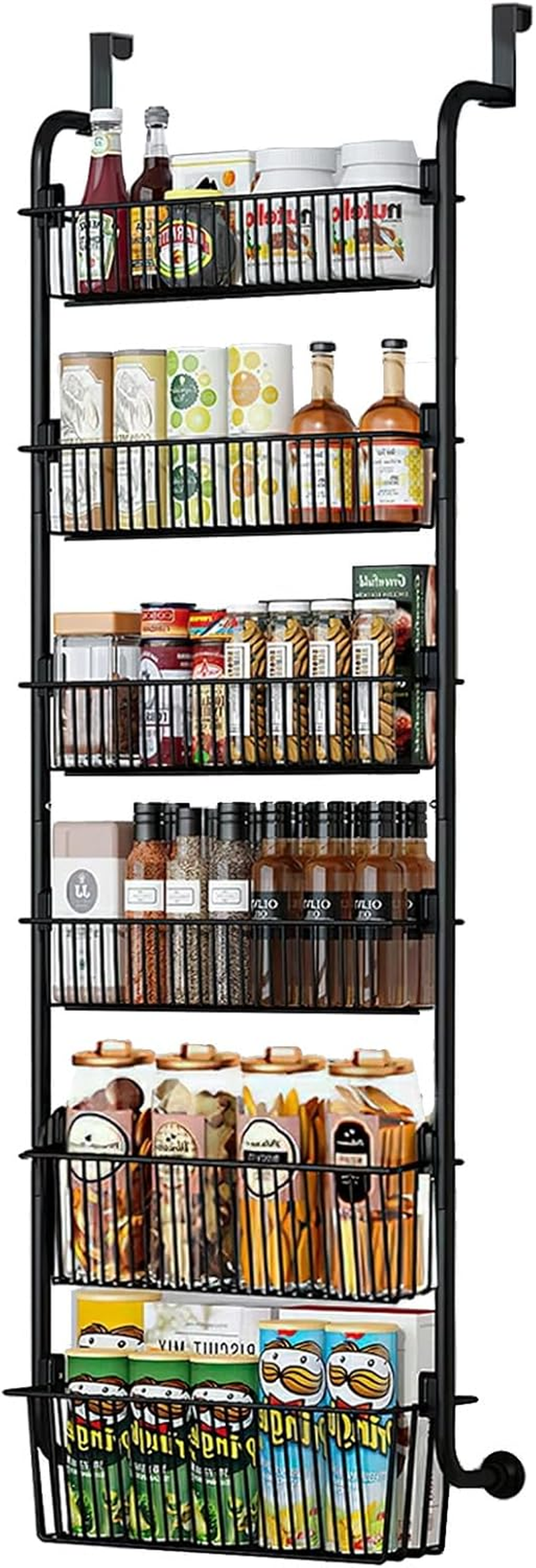 Eqiech over the Door Organizer, 4-Tier over the Door Pantry Organizer,Metal Hanging Storage Rack,Detachable Frame,Hanging Wall Mount Spice Rack,For Pantry,Cabinet,Bedroom,Bathroom