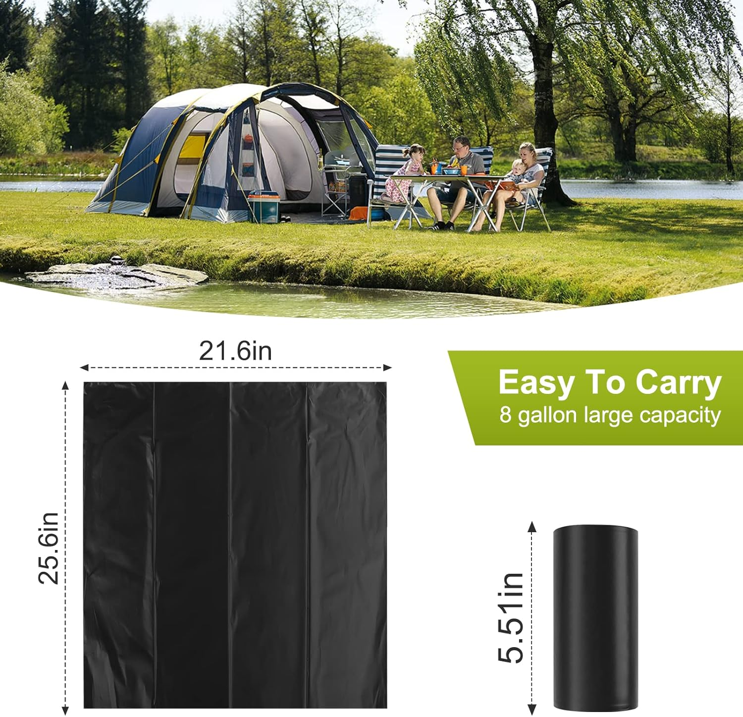 Portable Toilet Bags for Camping｜80 Liners Toilet Replacement Bags ｜ 100% Compostable & Biodegradable, 8 Gallon Thickened Bucket Liner for Outdoor Boating Trip, Trash Bags Plastic Free image number 5