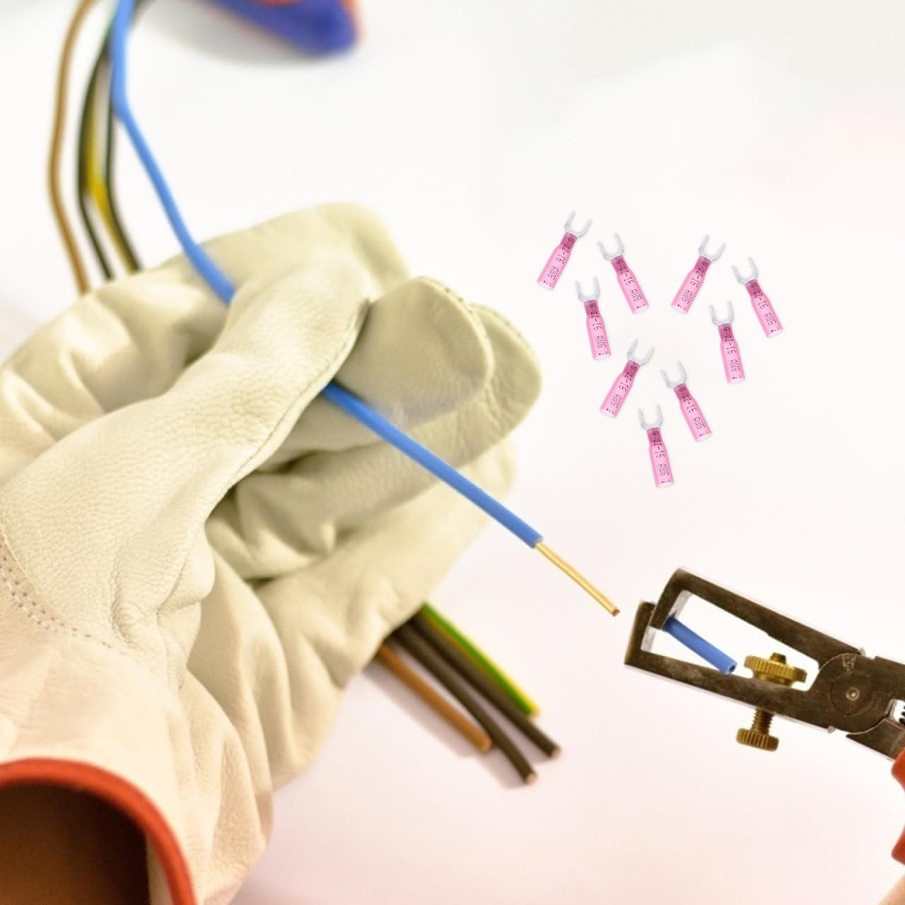 100Pcs Fork Terminal Waterproof Heat Shrink Wire Connectors, Pre-Insulated U-Shaped Electrical Crimp Connectors, Copper Nose Terminals for Home and Automotive Use, Pink image number 3