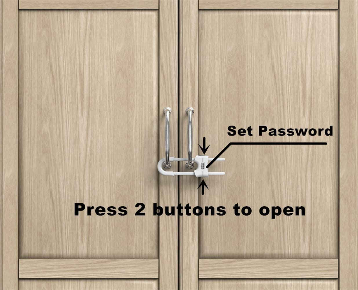 Child Proof Sliding Cabinet Door Code Locks Baby Safety Cupboard Locks Adjustable U Shaped Cabinet Latches for Knob Handle Drawers Closet (4 PCS, White) image number 3