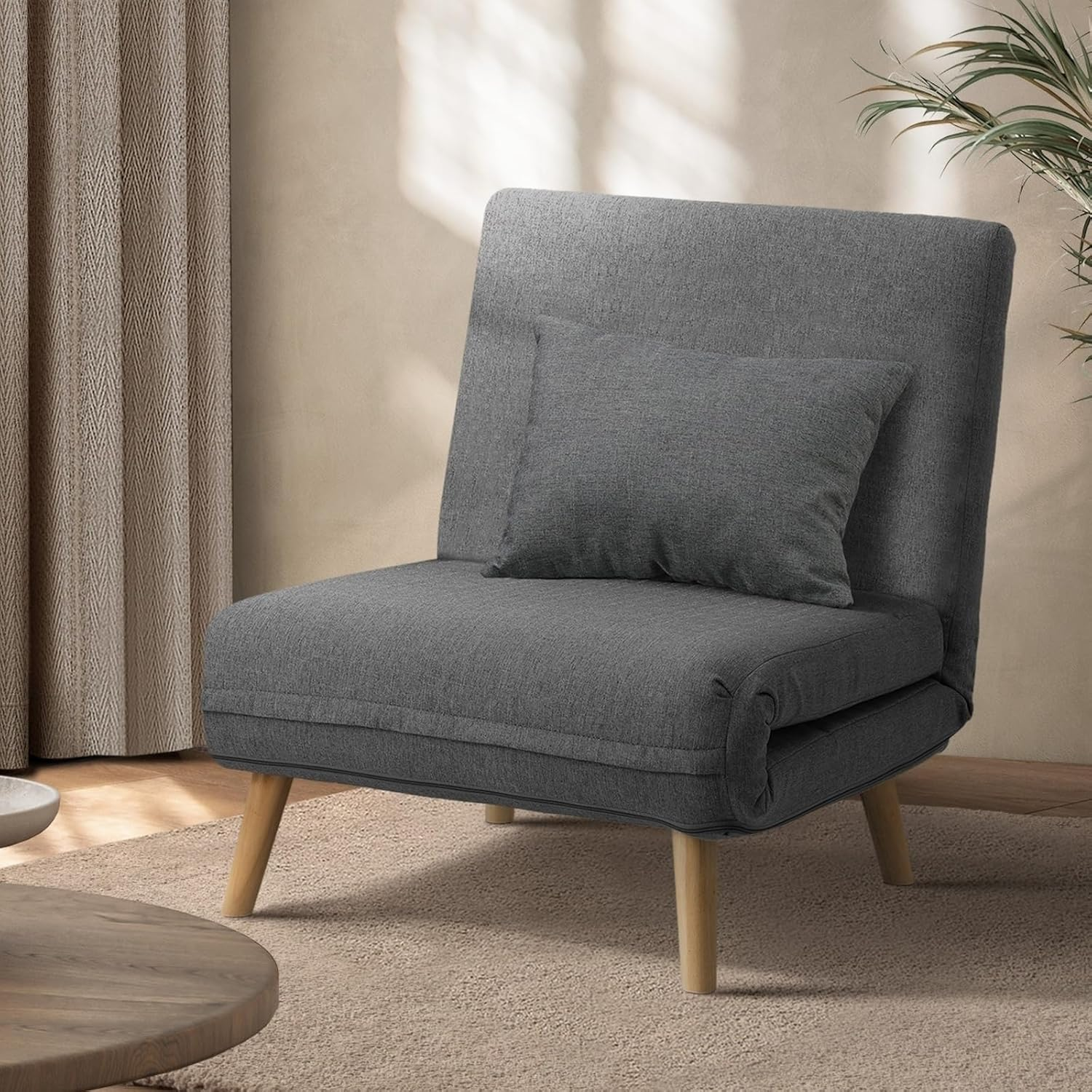 Oikiture Lounge Chair Folding Sofa Chair Recliner Couch with Cushion Grey