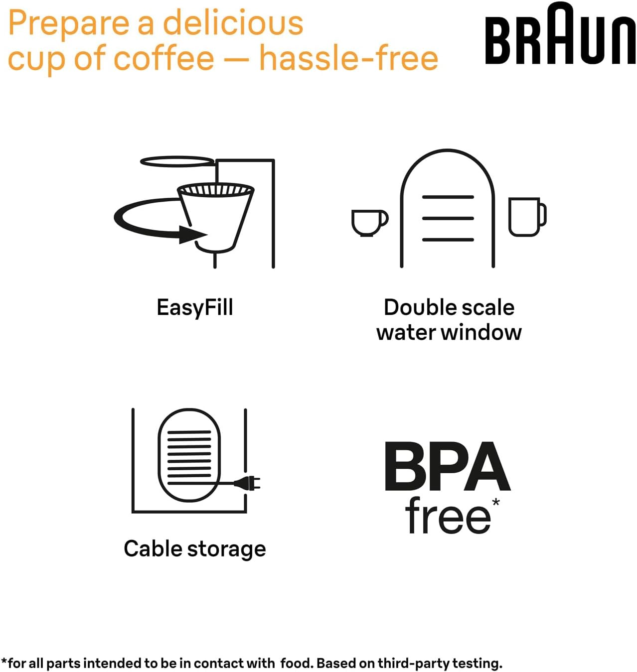 Braun Purshine KF1500WH, Coffee Filter Machine with Optibrew System, anti Drip Function, Safety Auto Shut-Off, 10 Cup Aroma Carafe Capacity, 1000W, White - White image number 5