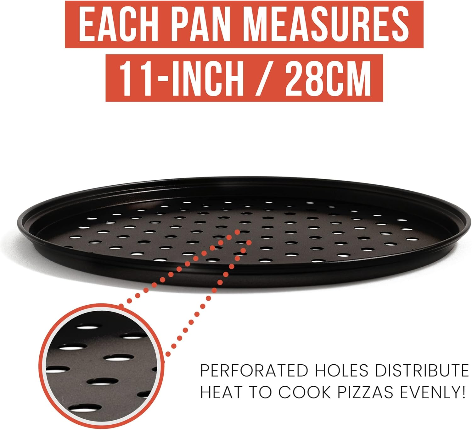 Chef Pomodoro Pizza Baking Set with 3 Pizza Pans and Pizza Rack, (11-Inch Pans), Non-Stick Perforated Pizza Trays for Oven, Grill, Pizza Pan with Holes, Pizza Pan for Oven, Barbeque, Bakeware Supplies image number 1