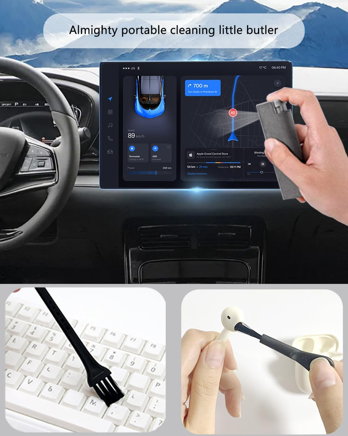 Car Screen Spray Cleaner 2In1 Touchscreen Mist Cleaner Spray Car Essentials for Women Travel Iphone Ipad Airpods Macbook Eyeglasses Cell Phones Screen Cleaner Spray Kit (2 Units) image number 4