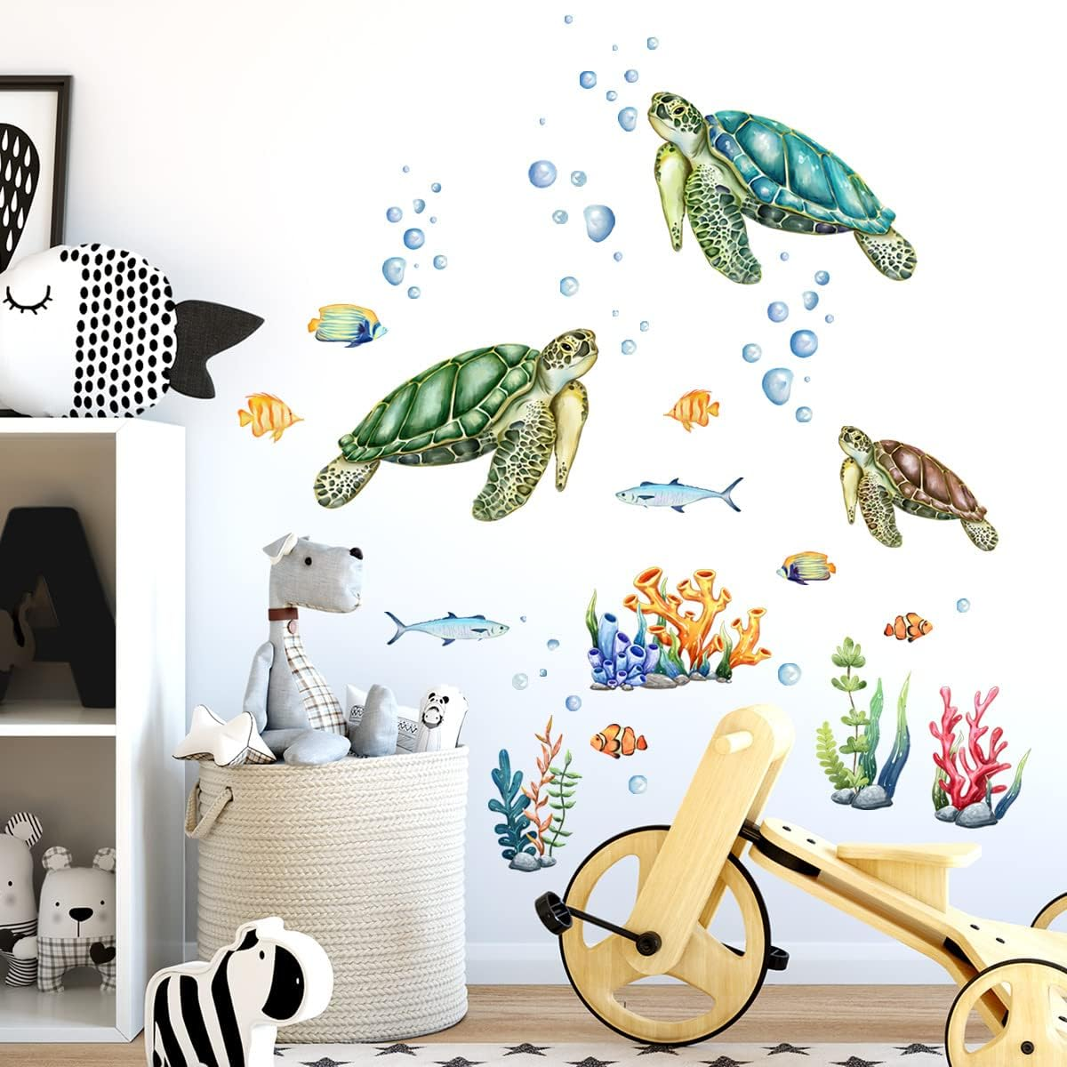 Sea Turtles Wall Stickers under the Sea Coral Seaweed Wall Decals Bedroom Bathroom Nursery Wall Decor (Style 1, 30 * 60CM) image number 2