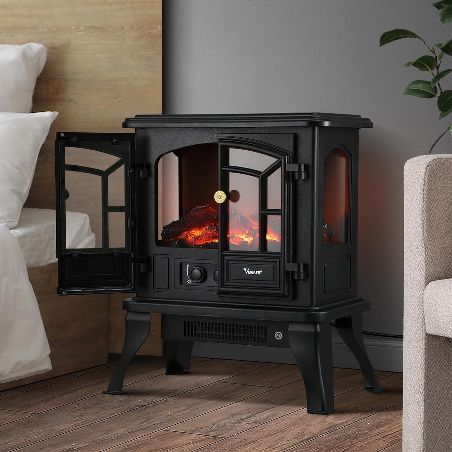 Electric Fireplace Fire Heater Freestanding 3D Flame Effect Indoor 2000W, 50X58X26Cm image number 1