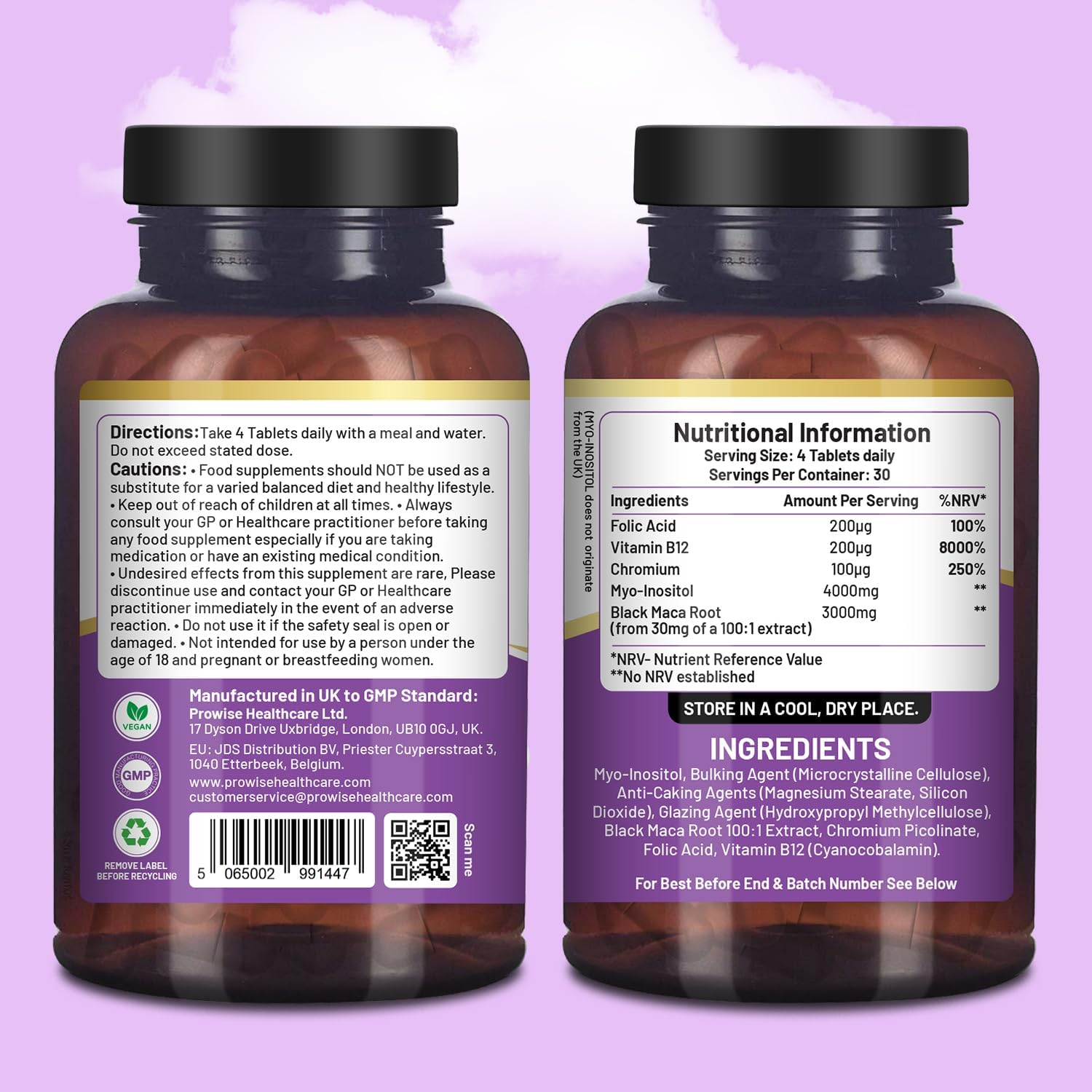 Myo-Inositol Complex 120 Vegan Tablets 7000Mg per Serving with Black Maca Root, Chromium, Folic Acid, and Vitamin B12 | Hormonal Balance for Women| Premium Quality by Prowise image number 1