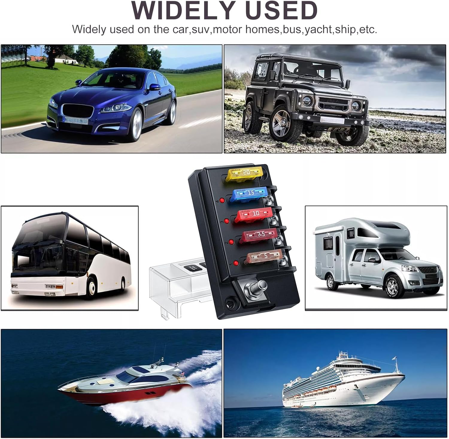 12V Fuse Block, Blade Fuse Box Holder with LED Indicator Waterproof Cover, Dust-Proof Fuse Box Holder, Safe Compact Car Marine Fuse Panel for Car Automotive Boat RV (4-Way) image number 6