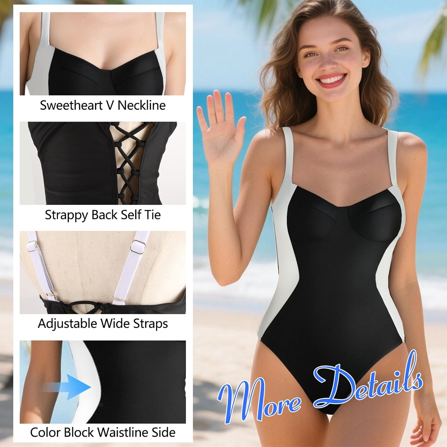 Fiohiros Tummy Control Women'S One Piece Swimsuit Detachable Pads Underwire Color Block Crisscross Back Stretchy Swimwear