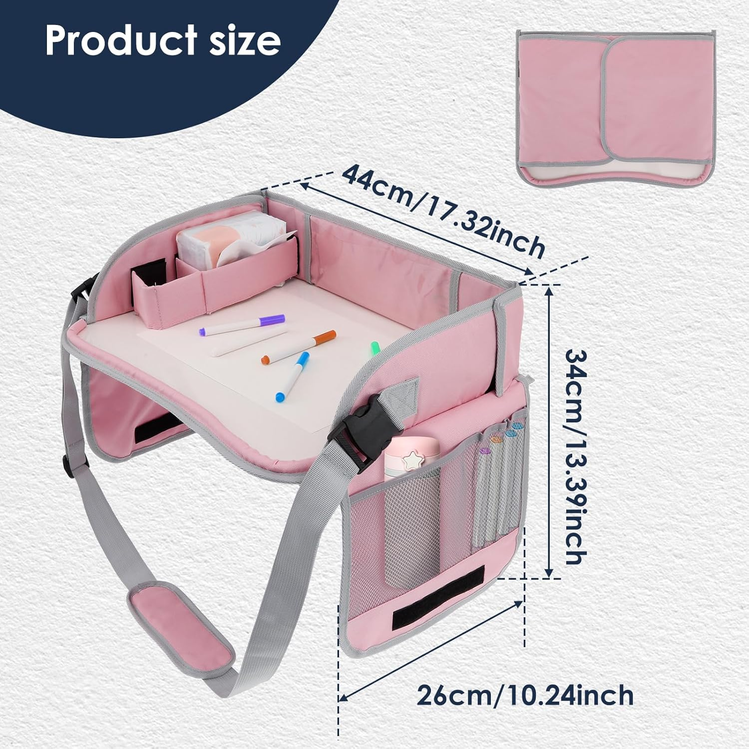 Car Seat Tray Enduring Kids Travel Tray Easy to Install Car Seat Table Tray with Adjustable Strap Portable Easy to Clean Car Seat Tray for Kids Travel Toddlers (Pink) image number 1