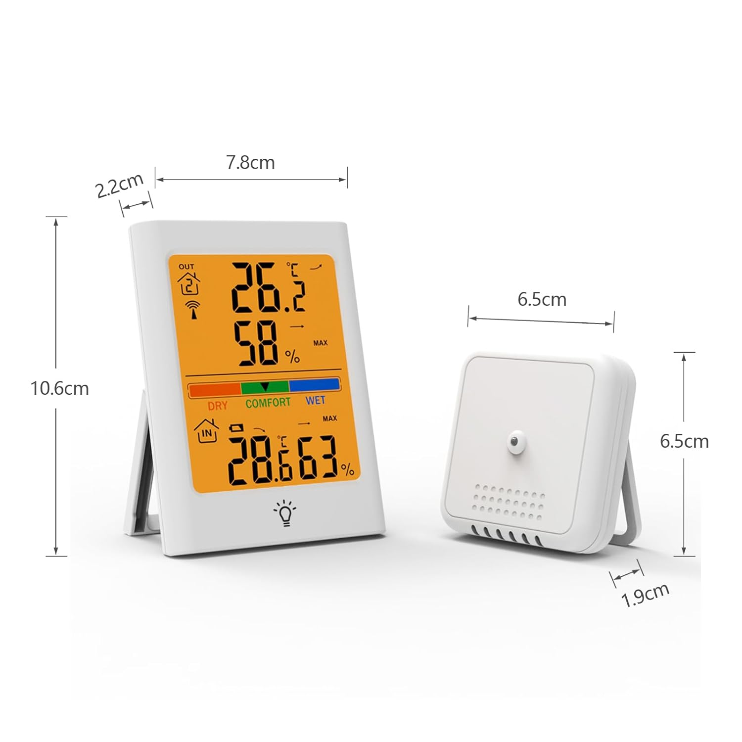 Indoor Outdoor Digital Thermometer Hygrometer Wireless, Smart Temperature and Humidity Monitor with 100M Range Remote Sensor, Automatic Backlight for Home, Warehouse, School (White) image number 2