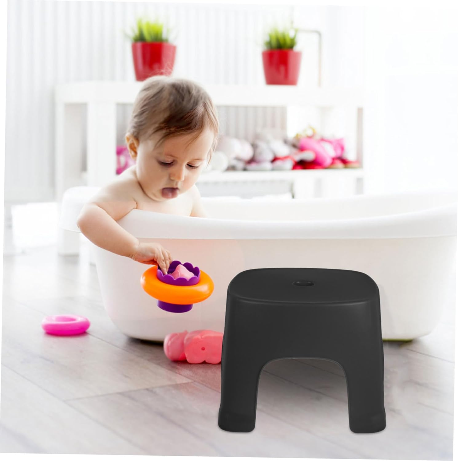 BAZEITFLOW Household Plastic Foot Stool for Bathroom Living Non Slip One Step Step Stool for Material Easy to Clean Suitable for Potty Training Everyday Use image number 6
