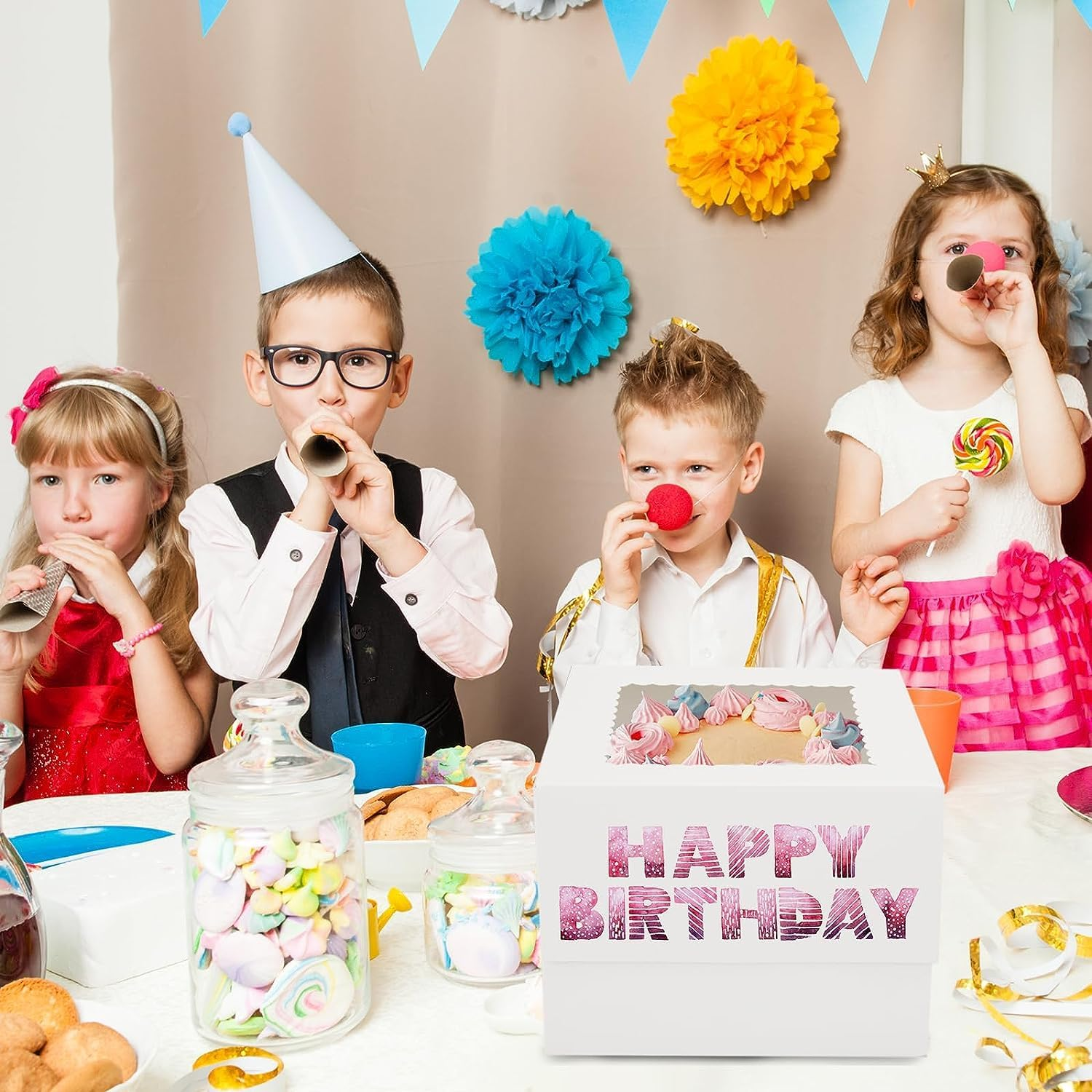 Miluoou 20Pcs Cake Boxes with Cake Boards (10 Boxes & 10 Boards), 10X10X8 Inches White Bakery Box with Window, Large Baking Boxes, Square Cake Box for Multi-Layer Cakes, Cake Decorating Supplies image number 4