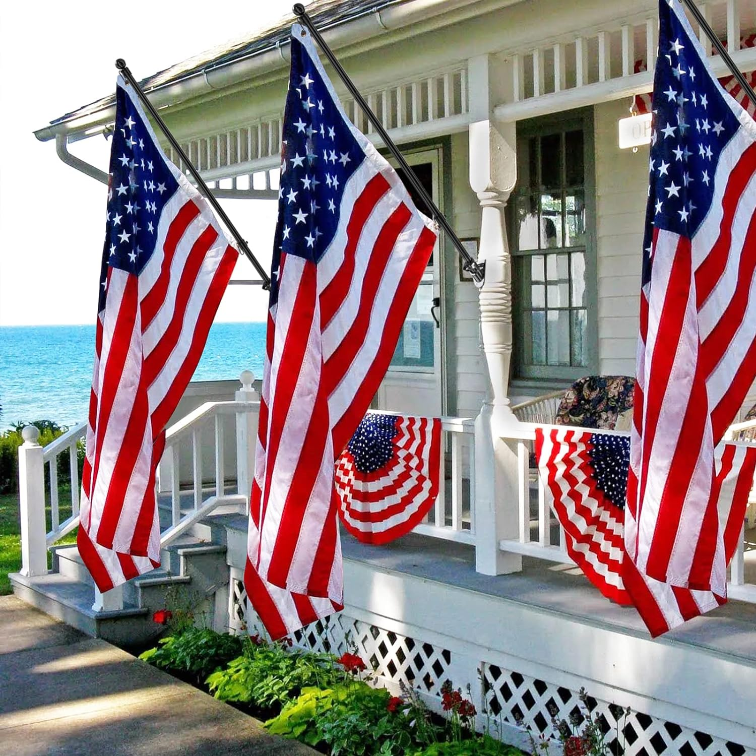 Yeyebest Flag Pole, 5 FT Flag Pole Kit for House, 2 No-Tangle Rings Clips, Flag Holder Bracket, Stainless Steel, Black image number 1