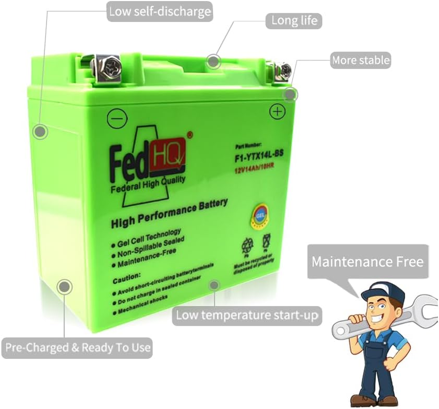 FEDHQ YTX14L-BS 12V 14Ah Motorcycle GEL Battery Dirt Bike ATV Quad Scooter Motorbike Replace STX14L-BS ETX14L GTX14L-BS WCP14L Compatible for Harley-Davidson image number 5