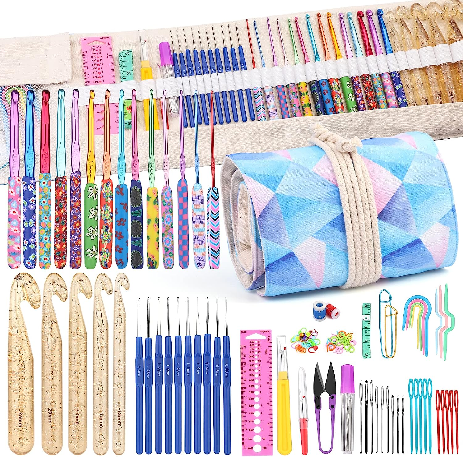 Zlulary 116 PCS Crochet Hooks Sets, Ergonomic Crochet Hooks Kits with Storage Bag and Crochet Needle Accessories, DIY Crochet Needles Kit for Beginners and Experienced Crochet Hook Lovers image number 2