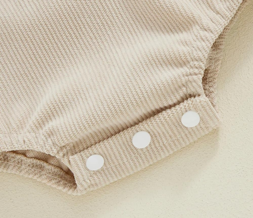 Baby Christmas Festive Romper, Beige Burgundy Green Corduroy with Gingerbread Reindeer Tree Design for Newborn Infant Toddler Unisex 0-18 Months