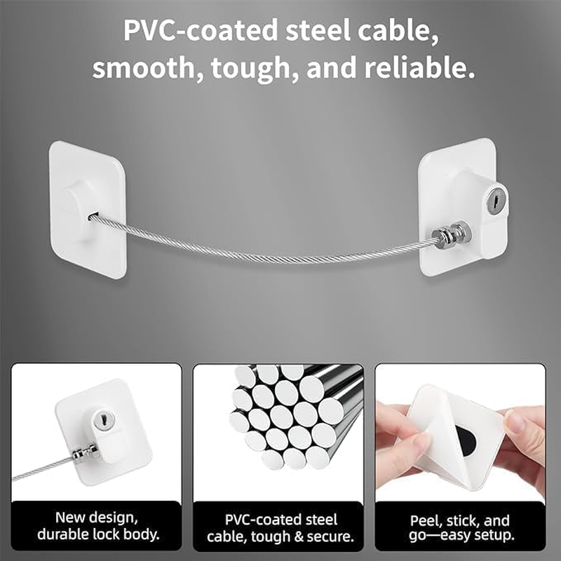 Refrigerator Lock with Key,Lock for Fridge Freezer, Cabinets and Drawers, Air Oven Air Fryer, Closets, Windows, 4Pack Refrigerator Lock with 8 Keys(Black and White) image number 6