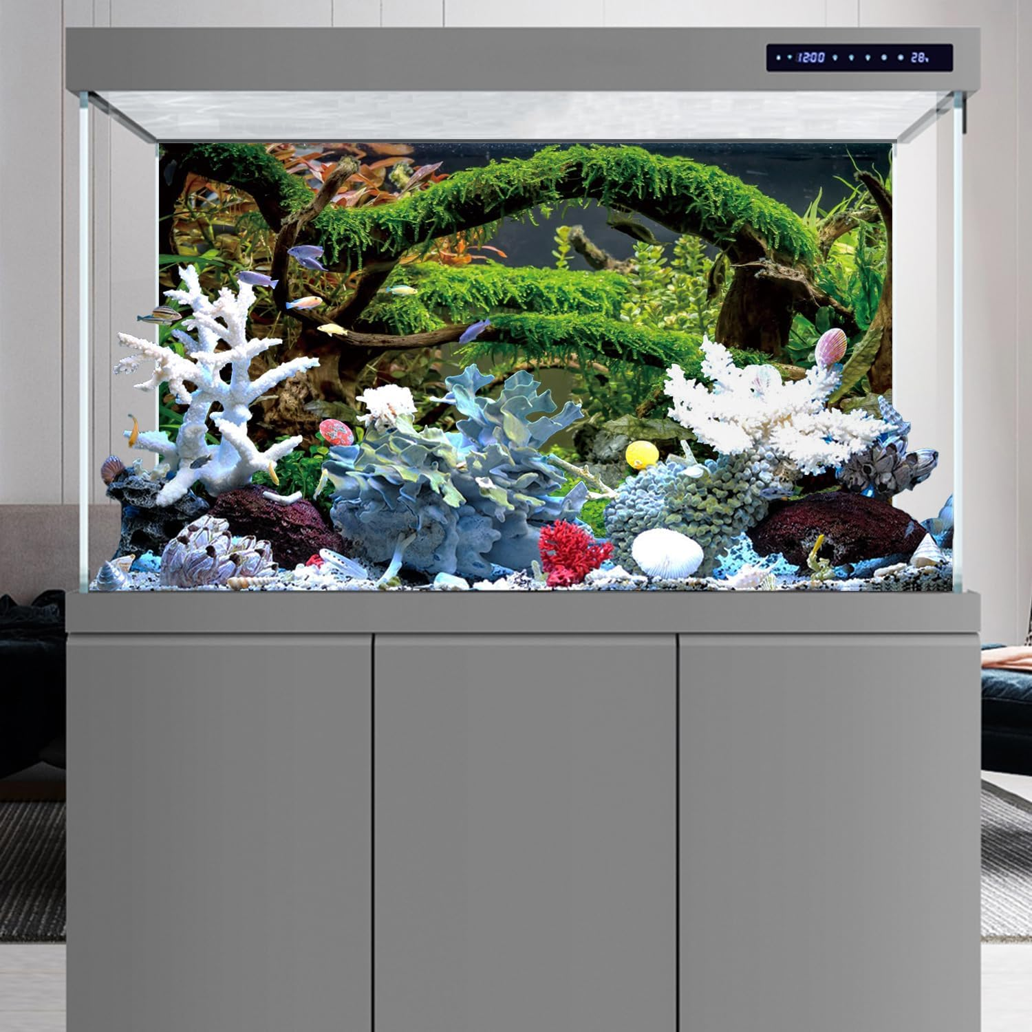 AWERT 48X24 Inches Aquarium Background Branches Terrarium Background Aquatic Plant River Bed & Lake Fish Tank Background Vinyl Background image number 4