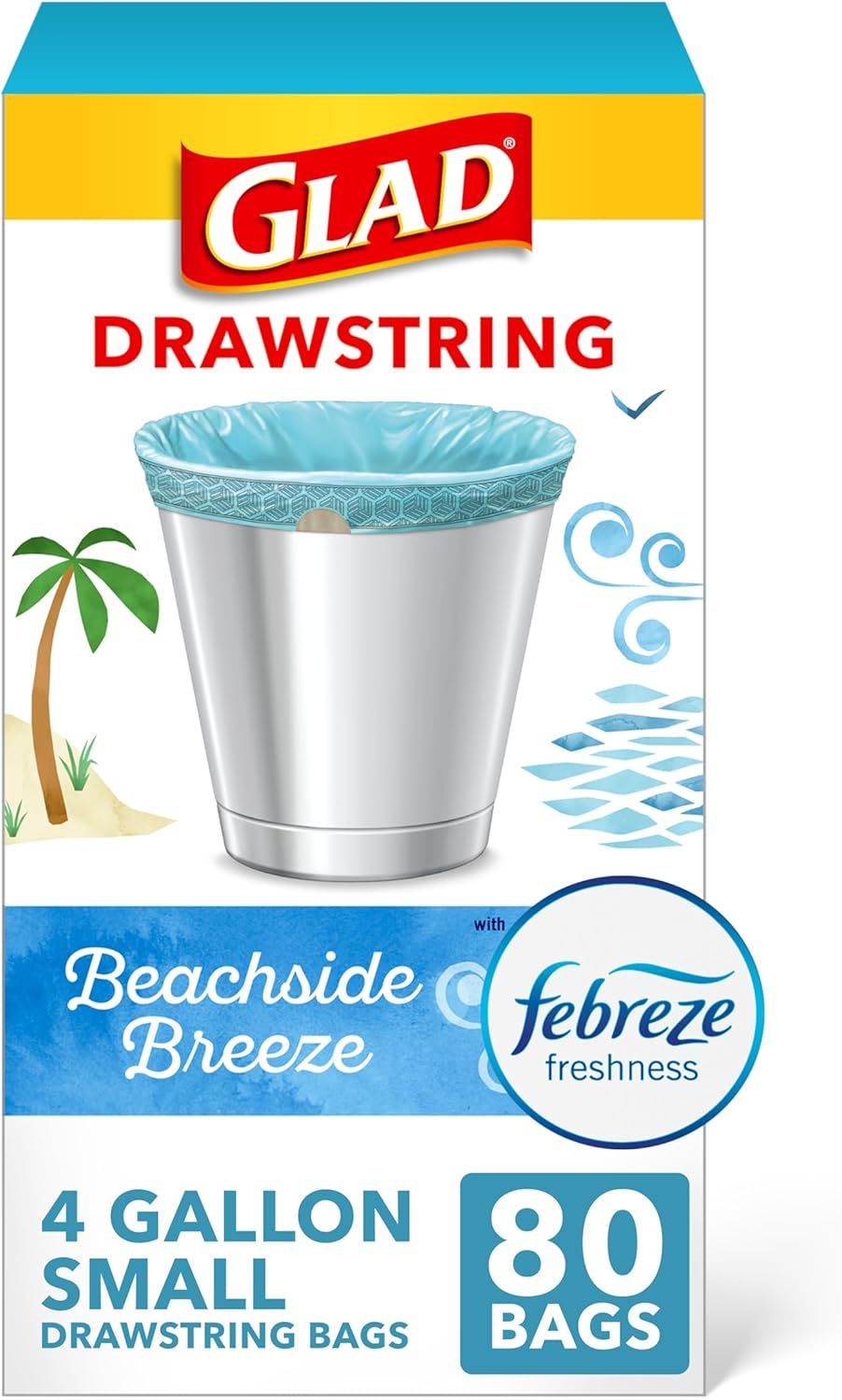 Glad Odorshield Small Drawstring Trash Bags - Febreze Beachside Breeze - 4 Gallon - 80 Count image number 2