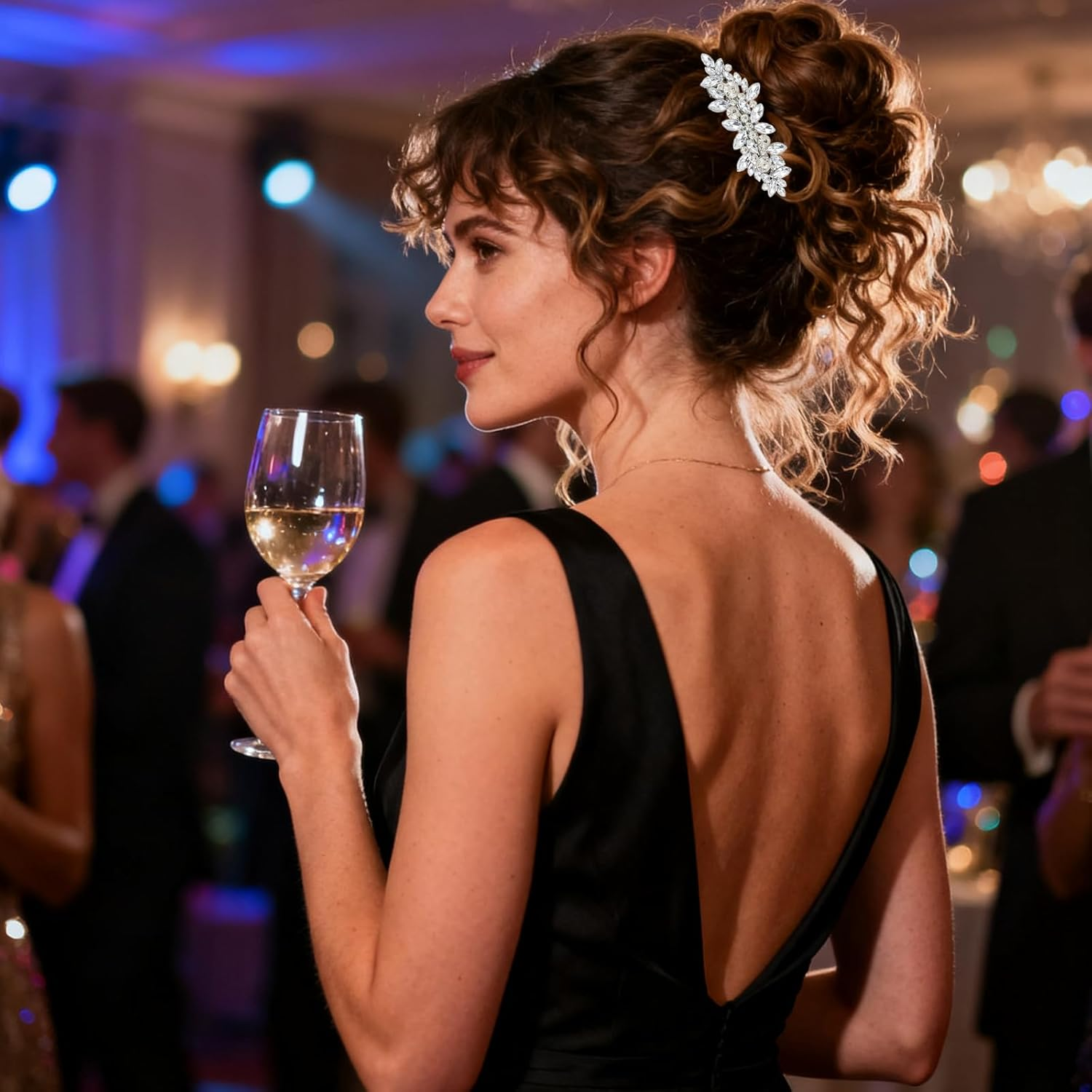 Crystal Elegance Bridal Hair Clip, Silver Rhinestone Wedding Hair Accessory, Sparkling Floral Design Hair Pin for Long Hair image number 1