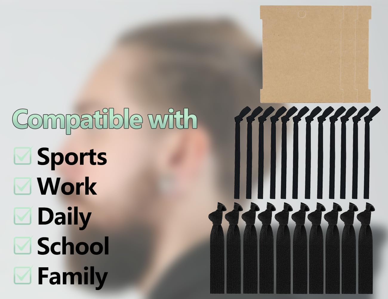 AOYEGIC Pack of 22 Men'S Hair Boys, Knotted Hair Bands, Elastic Hair Band, Flat Braid Elastic, Ponytail Holder, for All Hair and Braid Types (Black, 6 Mm and 12 Mm) image number 5