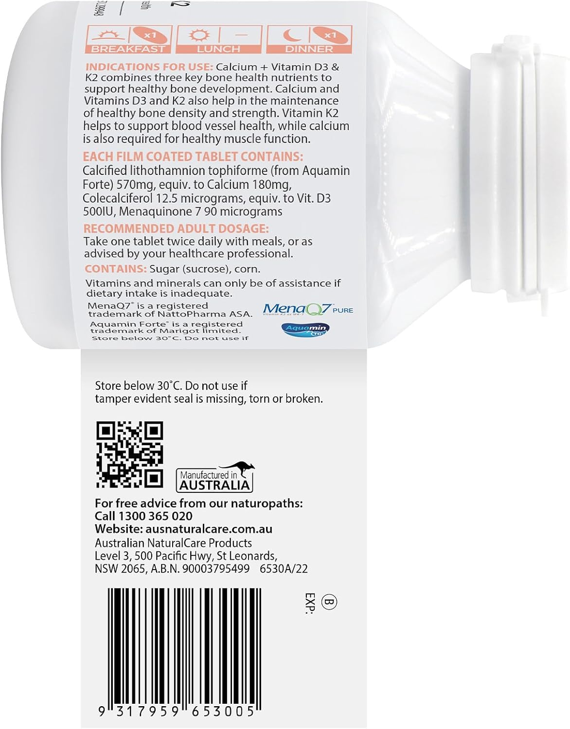 Australian Naturalcare - Bone and Muscle Health - Calcium + Vitamin D3 and K2 Tablets (60 Count) image number 4