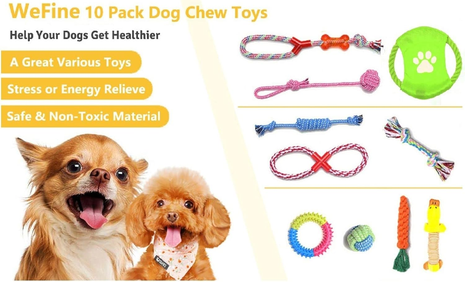 EZONEDEAL 10PC Dog Rope Toys Puppy Braided Rope Toys Set Pet Dog Teeth Cleaning Gift Chew Durable Interactive Cotton Toys Dental Health for Small Dog Playing image number 3