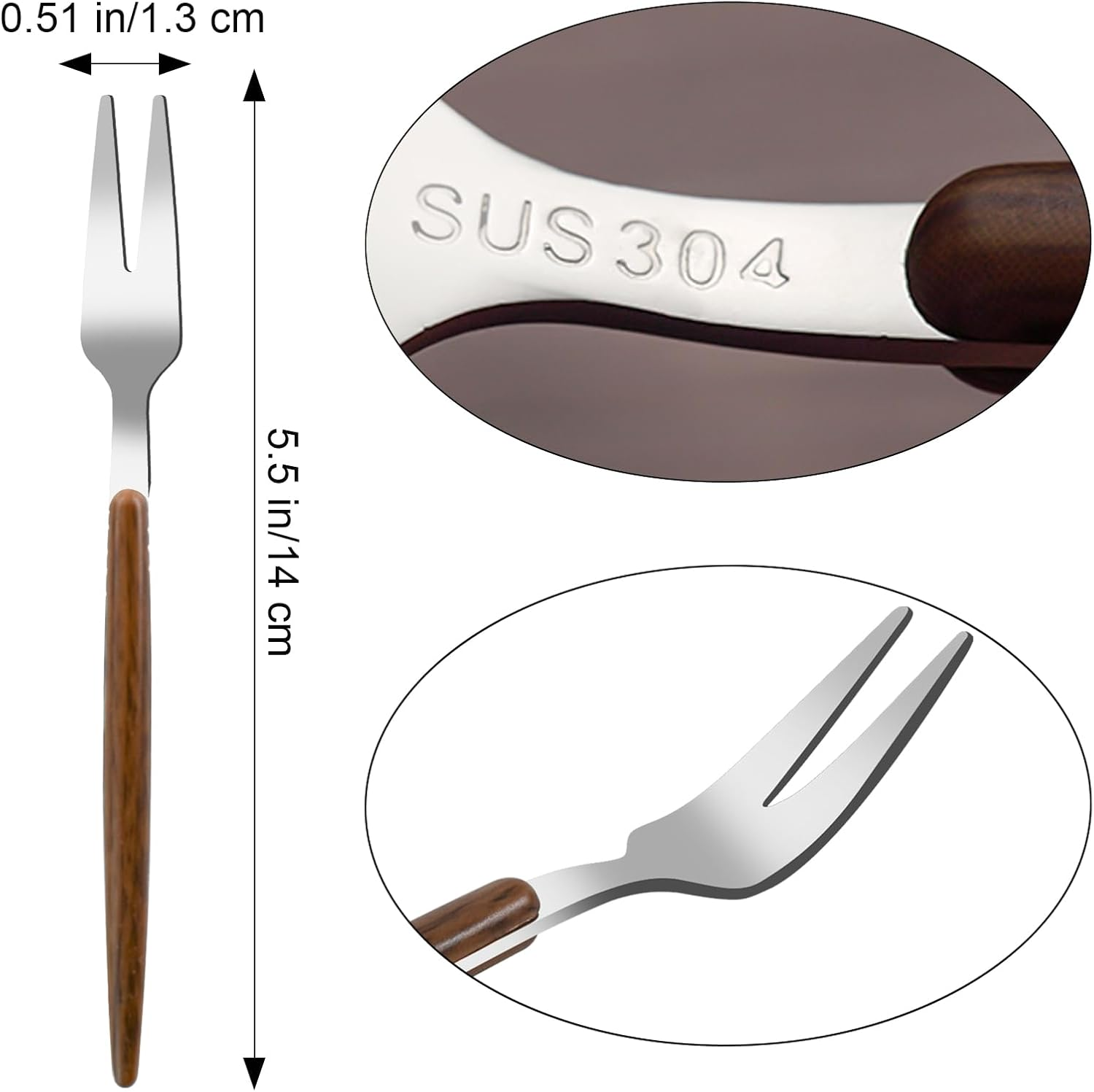 VANRA 6-Piece Salad Forks Stainless Steel 5.5 Inch Cocktail Appetizer Dessert Fork Mini Tasting Forks Silver Small Forks Flatware Set (6 Fruit Forks)