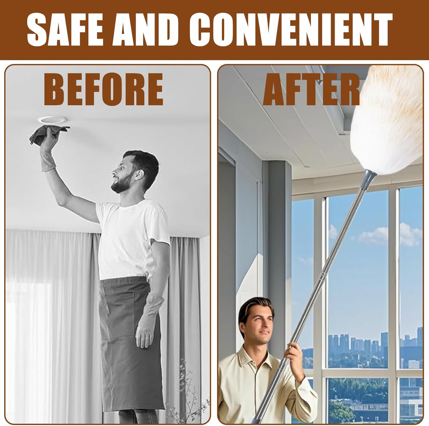 Lambswool Duster Telescopic Washable, 140 Cm Lambswool Duster Electrostatic Dust Absorption for Ceilings High Surfaces, Ceiling Fans and Sensitive Facilities, Car, Office Cleaning