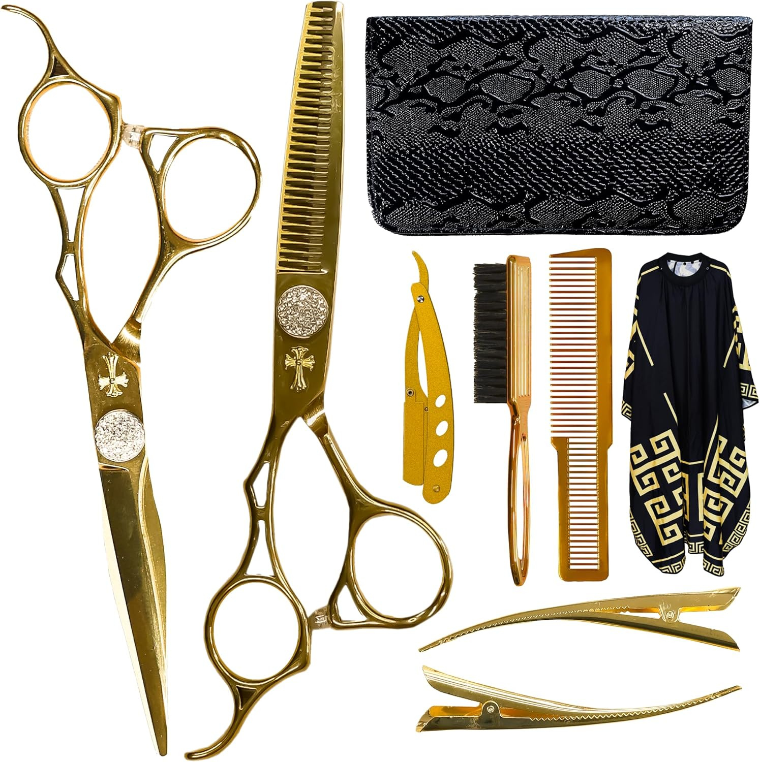 WR Castle Hairdressing Set, Professional Hair Cutting Scissors, Hair Clips, Hair Brush, Comb, Razor, Hairdressing Cape, Leather Case image number 2