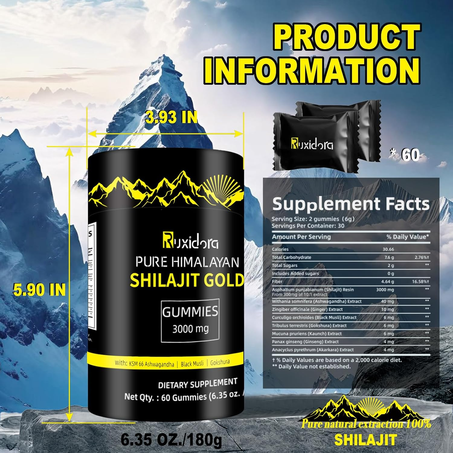 Pure Shilajit Gummies Gold I Lab Tested I No Added Sugar I Ashwagandha,Gokshura| Fulvic Acid & 85+ Trace Minerals I for Men, Women I Non-Gmo I & Organic I 60 Gummies image number 6
