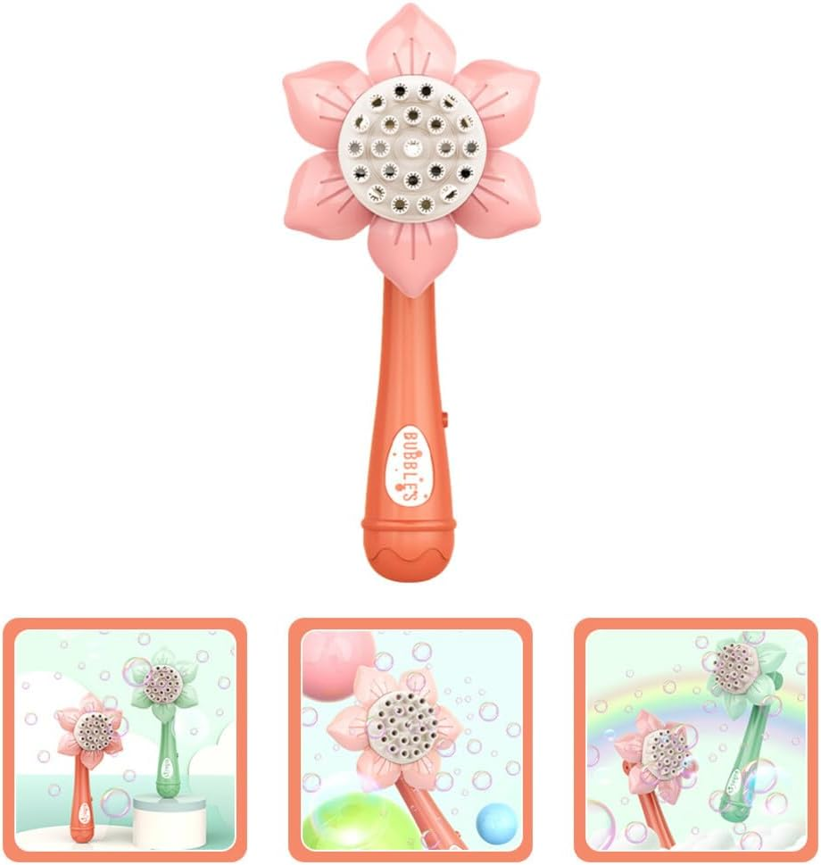 Bubble Maker Machine Sunflower Shape Handheld Blower Toy Automatic Bubble Toy Funny Outdoor Indoor Games for Boys Girls Party Favors Pink image number 3