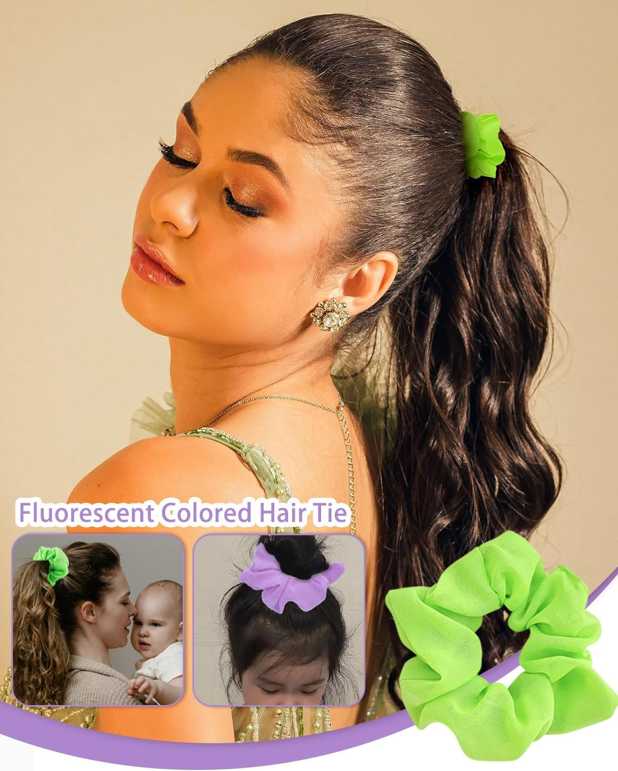 MYGLOAR 10 Pack Silk Hair Bands for Women, Satin Headbands, Soft Stretch Silk Headbands, Hair Ties for Women and Girls, 5 Colors - Orange, Green, Purple, Red, Yellow, Luminous Hair Ties image number 2