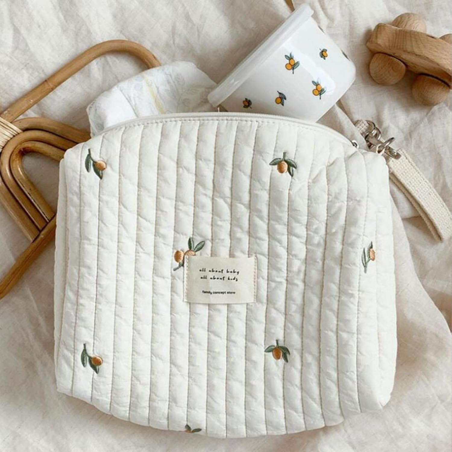 SIGONE Baby Diaper Bag, Cotton Nappy Changing Bag, Cute Organization Bag, Equipped with a Stroller Hook, Olive Print, 25X16X8Cm/9.84X6.30X3.15 In image number 3